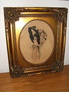 Antique Edwardian Pencil & Water Color After Fisher Drawing w/ Picture Frame - Picture 1 of 10