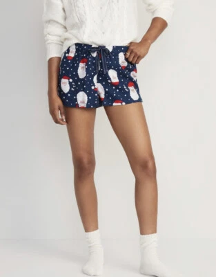 Старый темно-синий женский размер XXL ~ фланелевый боксер пижамы шорты ~ белый Санта... новый с Ярлыками $17 - Изображение 1 из 3