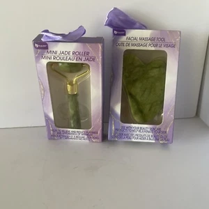 B-Pure 2pc Mini Jade Roller and Facial Massage Tool Gua Sha Green New in Box - Picture 1 of 5