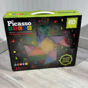 PicassoTiles 60 Piece Glow In The Dark 3-D Magnetic Building Tiles PT60-GID - Picture 1 of 5