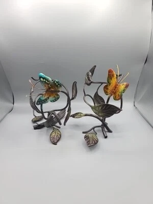 Juego de 2 candelabros redondos con ramas de hojas de bronce mariposa Foto 1 de 4