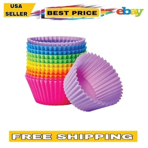 Amazon Basics Reusable Silicone Muffin Liners 12 Pack, Multicolor - Picture 1 of 5
