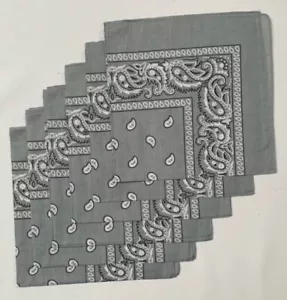 Grey Paisley Bandanas 100% Cotton (12 Pack) 22" x 22" - Picture 1 of 1