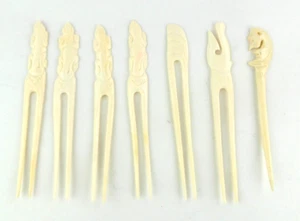 Lot of 7 Primative Hand Made Bone Hairpins Hair Pin Sticks Made in Indonesia NWT - Picture 1 of 2