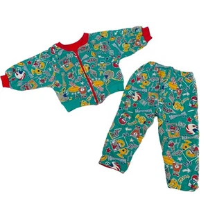 Vintage Baby Boy Football Outfit Pants Jacket Green Red Quilted Soft Full Zip - Picture 1 of 10