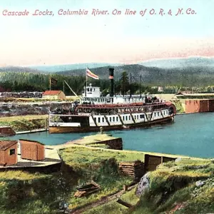 c.1910 Dampfer Schiff Kaskadenschleusen Oregon Eisenbahn Navigation Ex Libris Postkarte - Bild 1 von 3