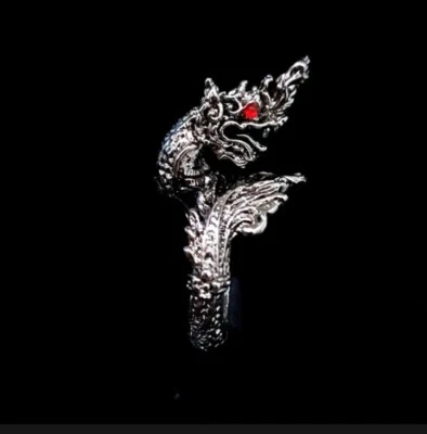 Подвеска змея красные глаза дракон серебряное кольцо редкая ручной работы тайский регулируемый размер - Изображение 1 из 4