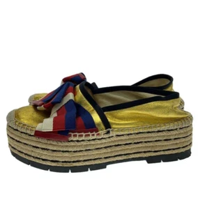 Gucci Women's Platform Espadrille Loafers in Gold Size 36.5 - Picture 1 of 7