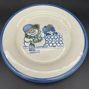Louisville Stoneware Plate w/Snowman Blue Rim Kentucky USA 9 1/2" Round - Picture 1 of 5