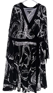 Lane Bryant Womens Faux Wrap Surplice Dress Sz 22/24 Black White Abstract - Picture 1 of 7