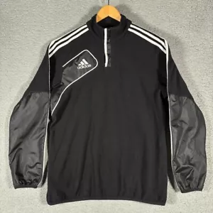 adidas Fleece Pullover 1/4 zip jacket sweater mens Sz L referee black white Y2K - Picture 1 of 14