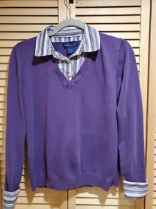 Karen Scott lila Pullover mit Bluseneinsatz. Langarm mit Akzentbündchen. Größe M - Bild 1 von 5
