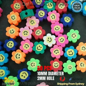 50pc Flower Smiley Face Beads Pony Polymer Clay 10mm Fun Mix DIY Jewelery Spacer - Picture 1 of 7