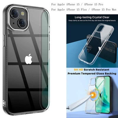 Funda de Vidrio Templado para iPhone 15,15 Pro Max Transparente Delgada Cubierta Antigolpes, 9H HD Foto 1 de 4