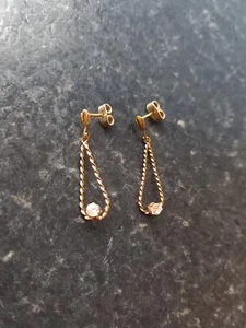 9CT GOLD CRYSTAL DROPLET DANGLE EARRINGS, VINTAGE - Picture 1 of 2