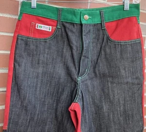 Herren Jeans Cross Colours Color Block Schwarz Rot Grün Größe 32 - Bild 1 von 7