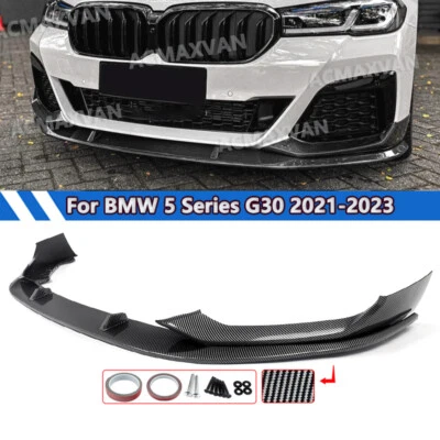 For 2021-2023 BMW 5 Series G30 LCI 540i M550i Front Bumper Lip Carbon Look ABS Foto 1 de 4