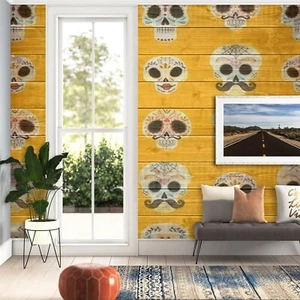 Self Adhesive Peel and Stick Wallpaper PVC Print Wall Mural Colorful Skull Cute - Picture 1 of 8
