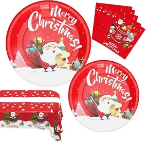 74 PCS Christmas Decorations Party Supplies Paper Plates Disposable Dinnerware S - Picture 1 of 11