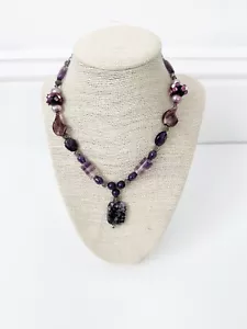 NWT Genuine Amethyst, Pearls & Glass Beads Necklace Purple - Picture 1 of 6