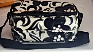 Retro VTG Vera Bradley Lunch Box Purse Black White Design Large Flowers - Picture 1 of 4