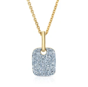 14K Two Tone Gold Diamond Pave Dog Tag Pendant Necklace Natural Round Cut 0.20CT - Picture 1 of 3