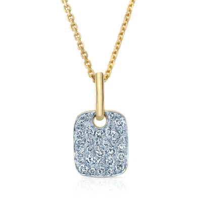 Collar Colgante Etiqueta de Perro Pavé Diamante Oro 14K Dos Tonos Natural Corte Redondo 0.20CT Foto 1 de 3