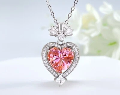 Collar de zafiro Padparadscha corazón de 4 quilates 18 quilates joyería de diamantes cultivados en laboratorio Foto 1 de 4