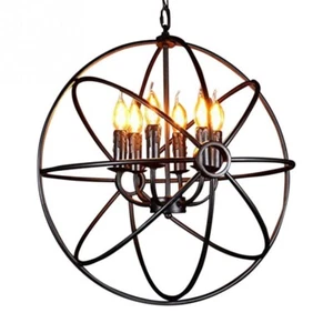 Orb Pendant Light Black Fixture Ceiling Lamp Chandelier Globe Cage Round Metal - Picture 1 of 12