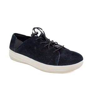 Fitflop Mujer 8 Negro Blanco Gamuza Cuero Con Cordones Zapatos Cómodos Tenis - Imagen 1 de 6
