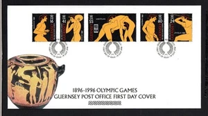 GUERNSEY 1996 CENTENARIO DE LOS JUEGOS OLÍMPICOS MODERNOS FDC - Imagen 1 de 1
