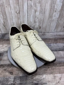 Stacy Adams Mens Cream-Colored Leather Croc Snake Print Derby Size 13 M - Picture 1 of 18