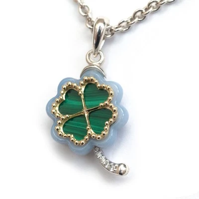 Collar LAGOS Plata Esterlina 18K Raras Maravillas Malaquita Diamante Trébol 18" NUEVO Foto 1 de 4