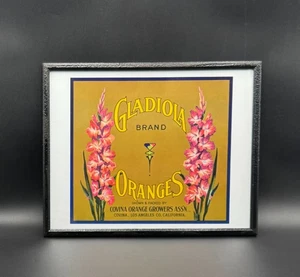 Vintage Gladiola Brand Orange Crate Label Covina CA Framed 11.5x14.5 - Picture 1 of 6