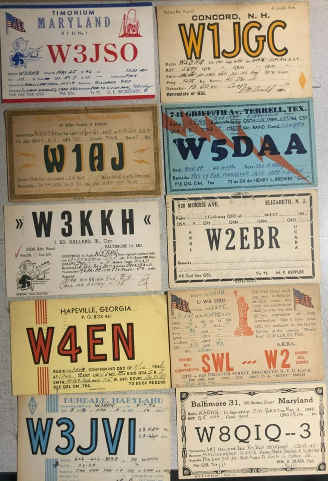 QSL CARDS lot of ten vintage ham radio cards from the 1930s and 1940s - Image 1 of 1