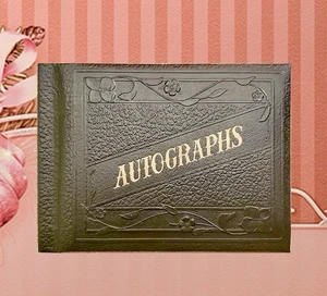 Vintage Autogramm Buch Schulabschluss schwarz Leder Illustration 1949 Upcycle - Bild 1 von 11