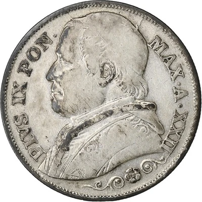 [#1120711] Italian States, PAPAL STATES, Pius IX, 2 Lire, 1868, Rome, Silver, VF - Image 1 of 2