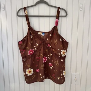 Old Navy Babydoll Cami Tank Taglia XL Raso Pizzo Marrone Rosa Floreale Autunno Romantico Y2K - Foto 1 di 10