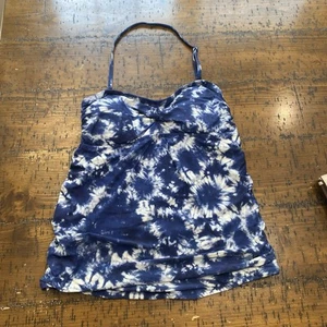 Costume da bagno Gap blu navy tie dye rouched tankini top imbottito medio cinturino rimovibile - Foto 1 di 6
