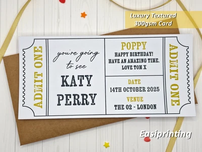 EASIPRINTING Personalised Admit One Concert Ticket, Theatre Ticket, Gift Voucher Gift Reveal