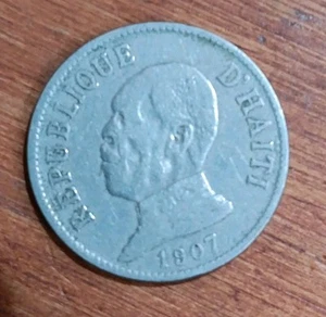 1907 Haiti 20 Centimes Copper-Nickel Coin Arms, Pres. Pierre Nord Alexis - Picture 1 of 2