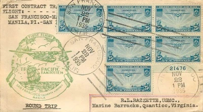 1935 FIRST CONTRACT ROUND TRIP, TRANS PACIFIC ROUTE 14, SAN FANCICO-MANILA PI - Image 1 of 2