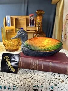 VINTAGE STYLE DESK AMBER GLASS DUCK MALLARD BRASS NIGHT LAMP NEW OPEN BOX - Picture 1 of 5