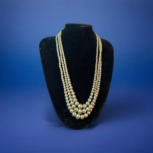 Vintage Three Strand Pearl Necklace Bird Clasp Peyote Style Antique Heirloom - Picture 1 of 5