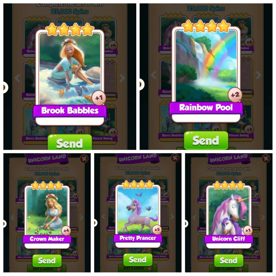 Coin Master New Cards 1x Set Unicorn Land Total 5 Cards Instant And Fast Sending - Image 1 of 1