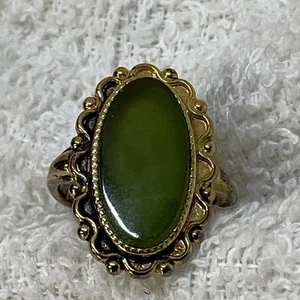 Anello cocktail vintage giada oro giallo 14k HGE ELETTROPIASTRA misura 6 - Foto 1 di 8