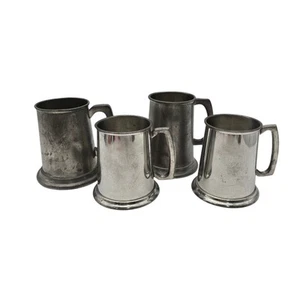 Set Of 4 English Pewter Tankard Beer Mug Sheffield England Glass Bottom - Picture 1 of 11