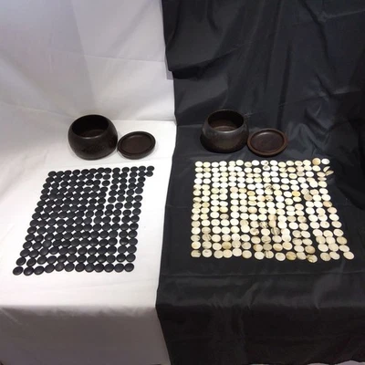 Japanese Go Stones Set 228 White 182 Black with Wooden Bowls Igo Game Vintage - Image 1 of 4