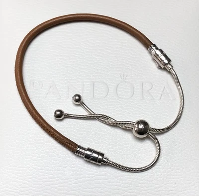 RETIRED Authentic PANDORA Tan Leather Sliding Bolo Bracelet #597225CGT - Image 1 of 4