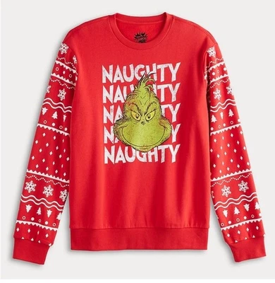 Sudadera Para Hombre Talla Pequeña The Grinch Holiday Naughty List Cuello Redondo Gráfico Roja Foto 1 de 2